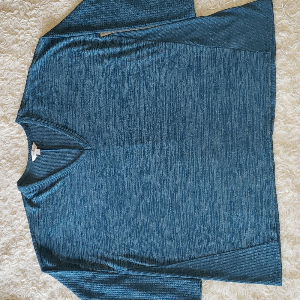 Terra & Sky Teal V Neck Knit 3/4 Sleeve 1X - Picture 6 of 10
